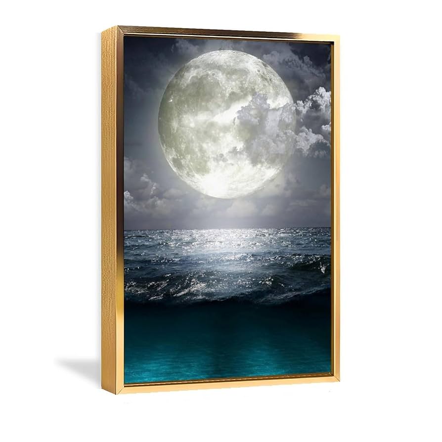 Amazon.co.jp: 絵画 満月の下の海インテリア 絵画 きらきら輝く